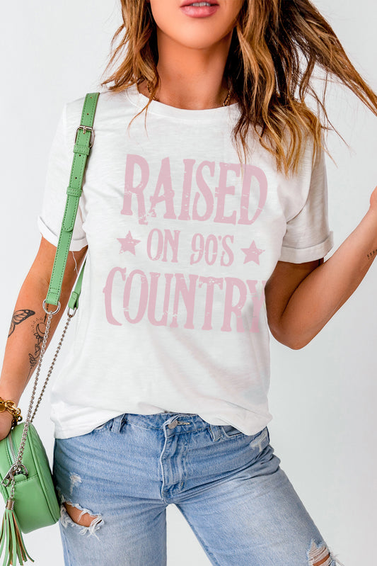 RAISED ON 90'S COUNTRY Graphic Round Neck Tee-Jewearrings