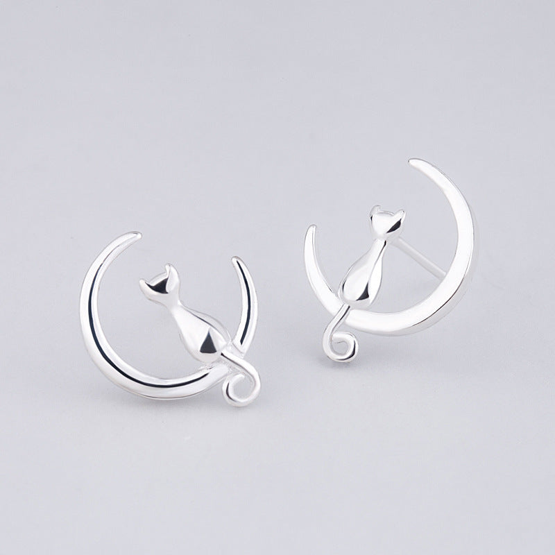 Fashion Sweet Fairy Tale Romantic Cat Stud Earrings On The Moon-Jewearrings