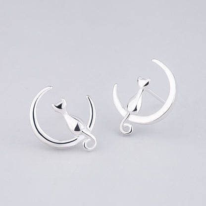 Fashion Sweet Fairy Tale Romantic Cat Stud Earrings On The Moon-Jewearrings