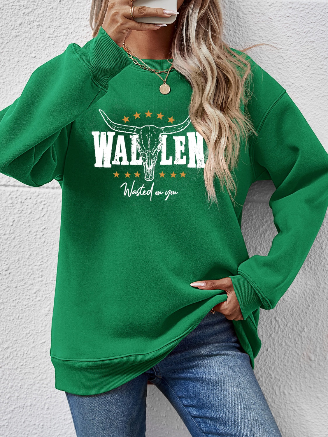 Graphic Round Neck Dropped Shoulder Sweatshirt-Jewearrings