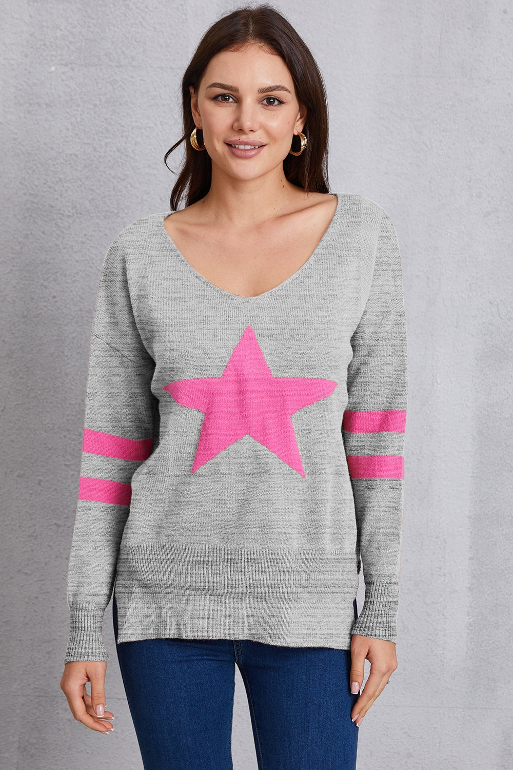 Star Scoop Neck Dropped Shoulder T-Shirt-Jewearrings