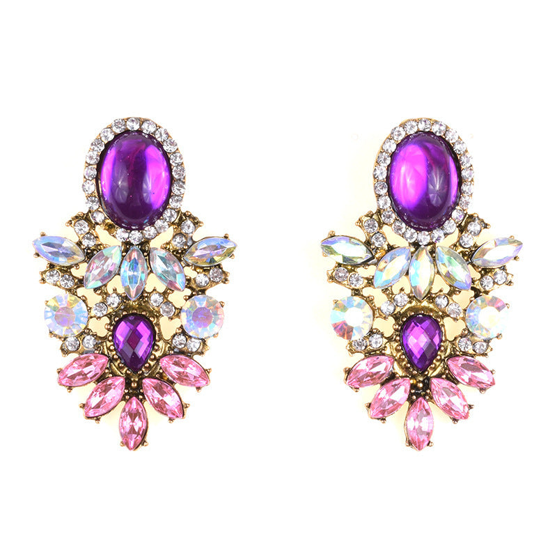 Alloy Stud With Bohemian Style Cracked Gemstone Earrings-Jewearrings