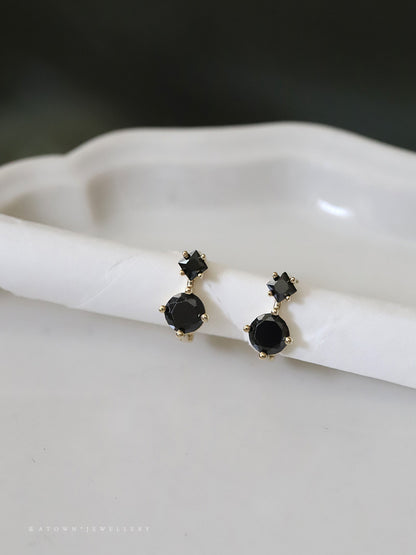 S925 Sterling Silver Gold Plated Black Zircon Earrings-Jewearrings