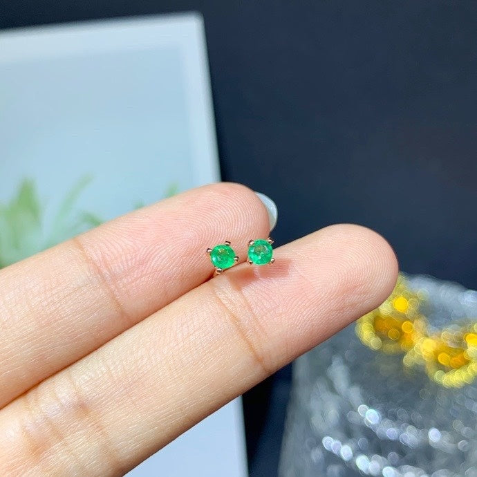 Natural Emerald Stud Earrings Stone 3MM Granny Green-Jewearrings