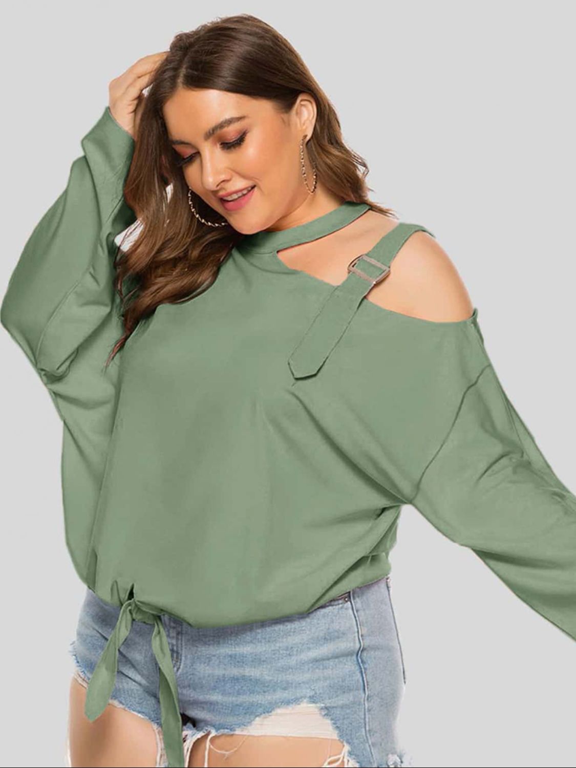 Plus Size Cold-Shoulder Tied Top-Jewearrings