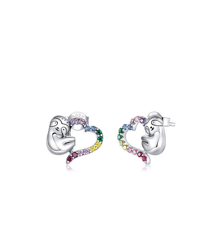 Colorful Love Cute Sloth 925 Sterling Silver Stud Earrings For Women-Jewearrings