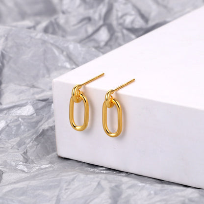 Korean Style Oval Ear Hoop Earrings In Sterling Silver-Jewearrings