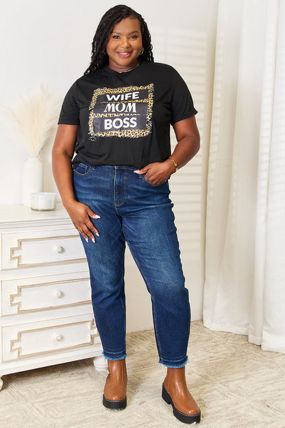 Simply Love WIFE MOM BOSS Leopard Graphic T-Shirt-Jewearrings