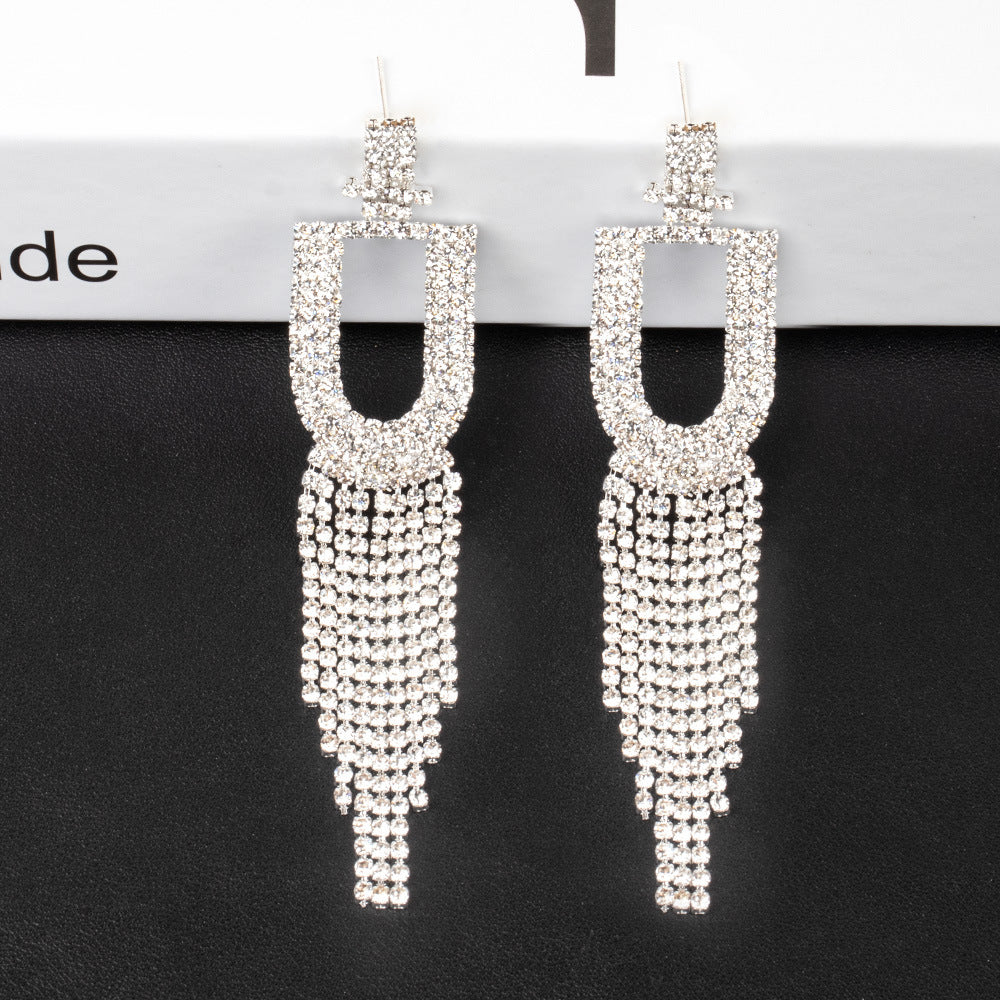 Fashion Jewelry 925 Silver Needle Ornaments Rhinestone Letter B Earrings Banquet Tassel Ear Ornaments Female-Jewearrings