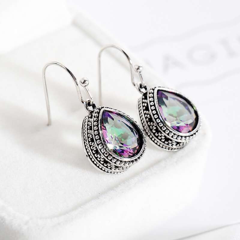 European And American Fashion New Style Vintage Color Water Drop Earrings Popular Colorful Stud Earrings Classic Simple-Jewearrings