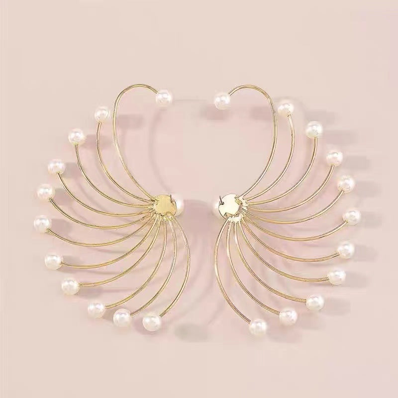 Women's Exaggerated Fan-shaped Artificial Pearl Earrings-Jewearrings