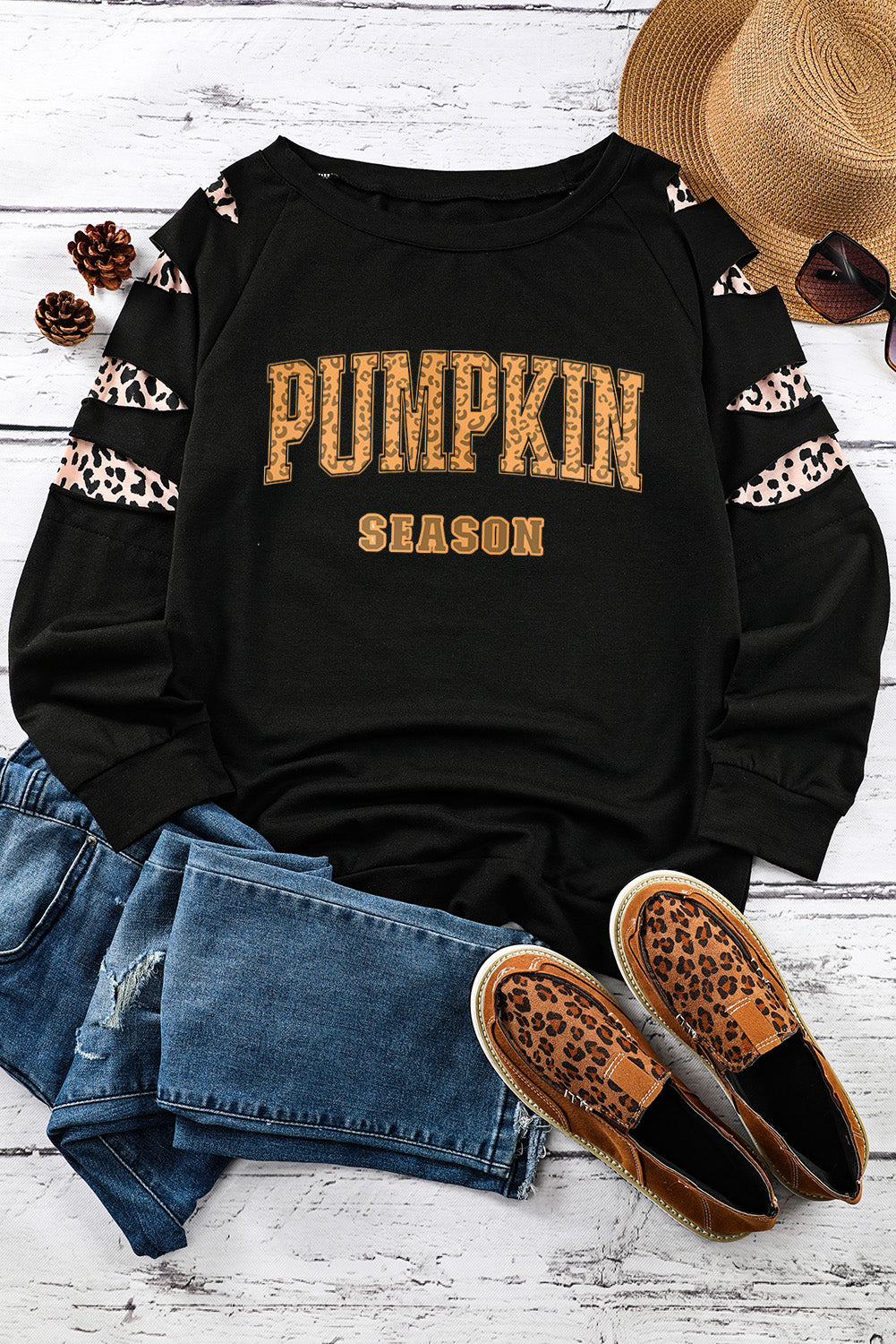 PUMPKIN SEASON Graphic Leopard Sweatshirt-Jewearrings