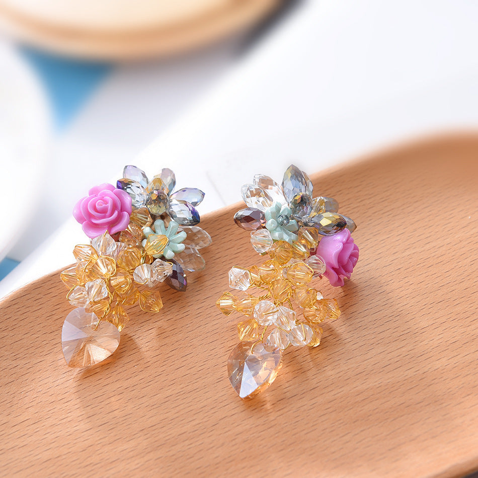 Dongdaemun Fantasy Super Fairy Crystal Stud Earrings Handmade Exquisite Color Girl Earrings Female-Jewearrings