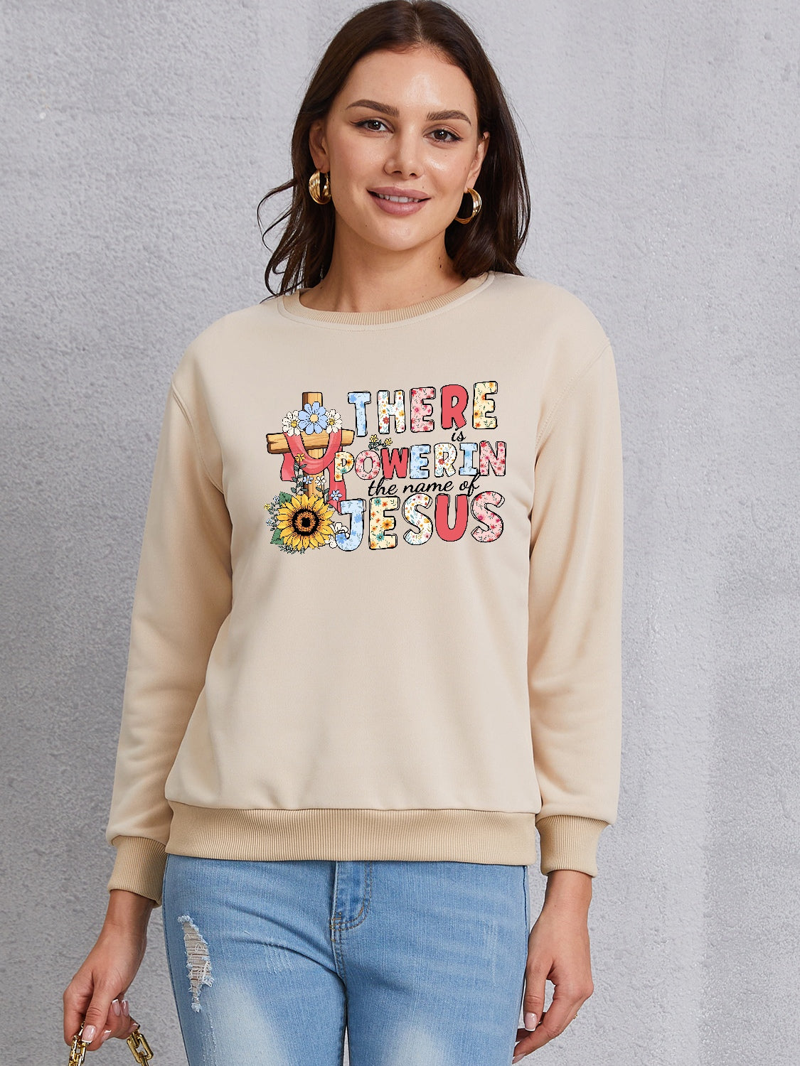 THERE IS POWER IN THE NAME OF JESUS Round Neck Sweatshirt-Jewearrings