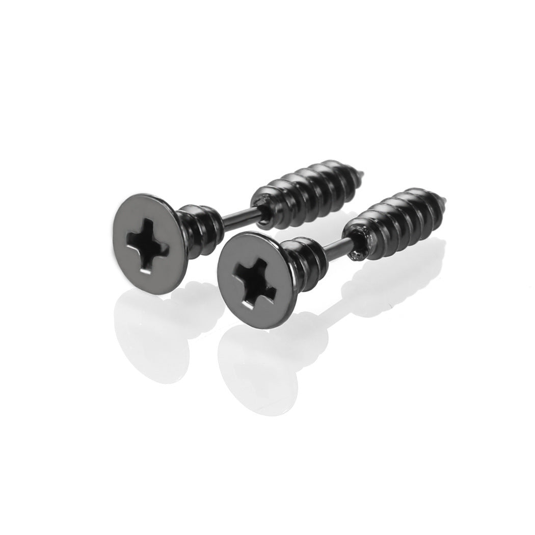 Stainless Steel Personalized Hip Hop Screw Stud Earrings-Jewearrings