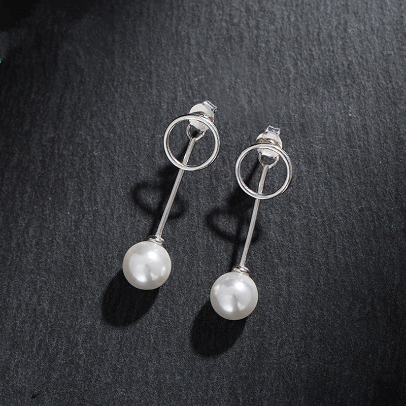 Sterling Silver Circle Set Pearl Drop Earrings-Jewearrings