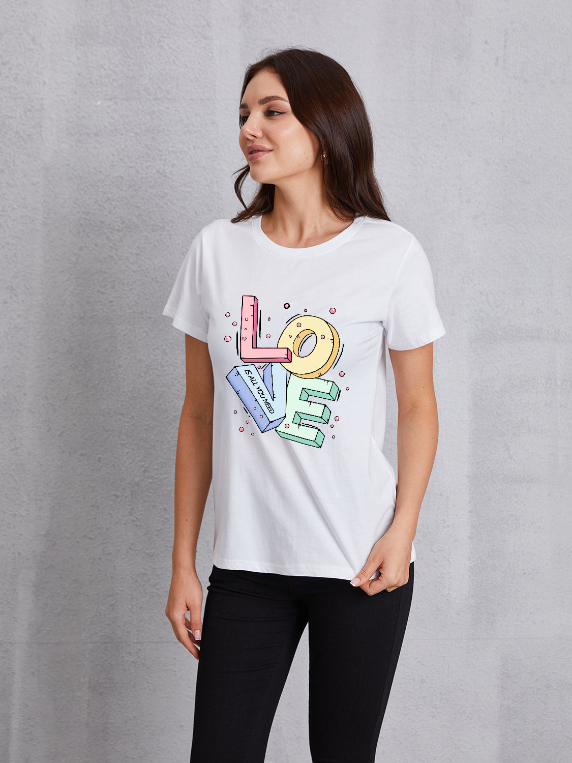 LOVE IS ALL YOU NEED Round Neck T-Shirt-Jewearrings