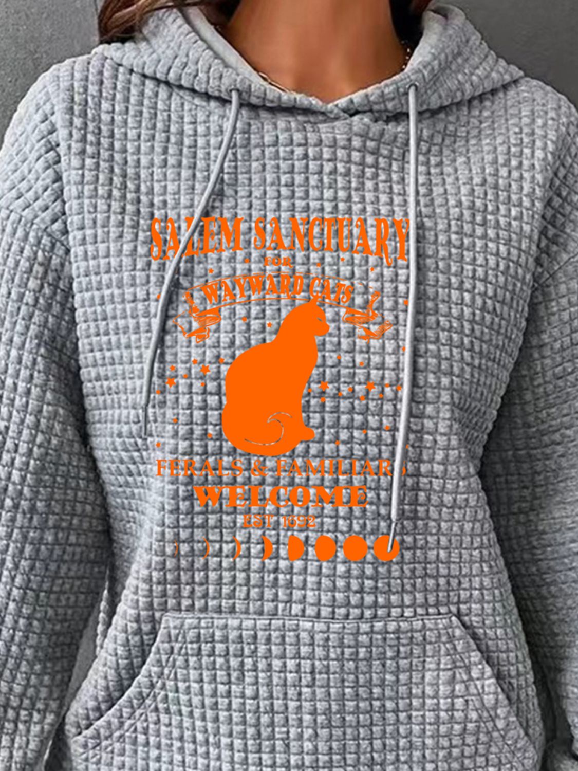 Full Size Graphic Textured Hoodie with Pocket-Jewearrings