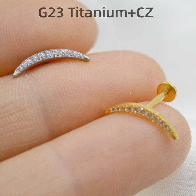 G23 Titanium Alloy Piercing Jewelry Rhinestone Zircon Labret Simple Stud Earrings Ear Bone Stud Perforated-Jewearrings