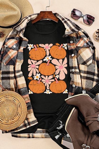 Round Neck Short Sleeve Pumpkin Graphic T-Shirt-Jewearrings