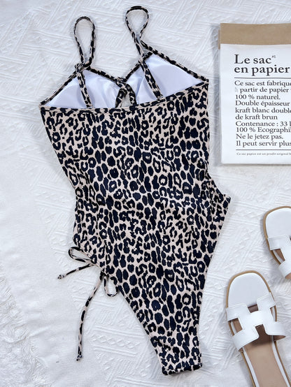 Leopard Cutout Tied One-Piece Swimsuit-Jewearrings