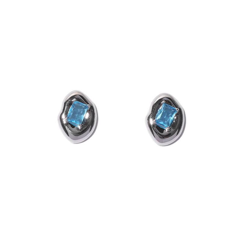 Niche Candy Color Square Zircon Inlaid Metal Stud Earrings-Jewearrings