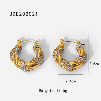 New Fashion Wild 18K Gold Plated White Square Crystal Zircon Hoop Earrings-Jewearrings