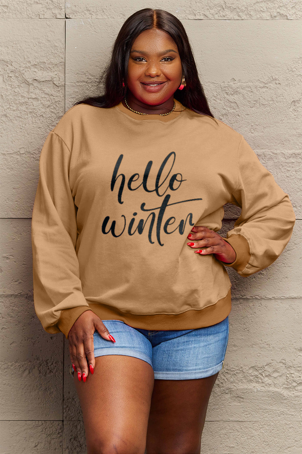 Simply Love Full Size HELLO WINTER Graphic Sweatshirt-Jewearrings