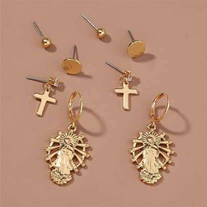 Metal Vintage Cross Character Earrings Earrings-Jewearrings