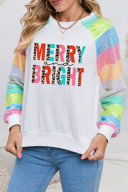 MERRY AND BRIGHT Sequin Long Sleeve Sweatshirt-Jewearrings