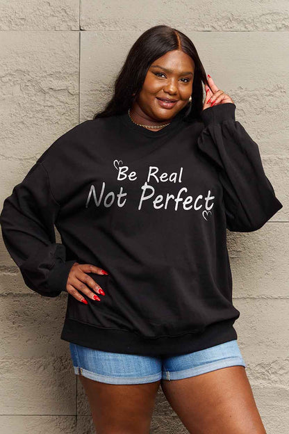 Simply Love Full Size BE REAL NOT PERFECT Graphic Sweatshirt-Jewearrings