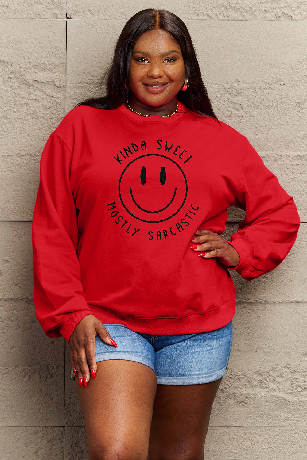 Simply Love Full Size Smiling Face Graphic Sweatshirt-Jewearrings