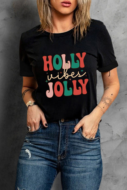 HOLLY JOLLY Graphic Short Sleeve T-Shirt-Jewearrings