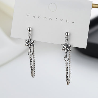 Sterling Silver Vintage Cross Chain Six-pointed Star Element Stud Earrings-Jewearrings