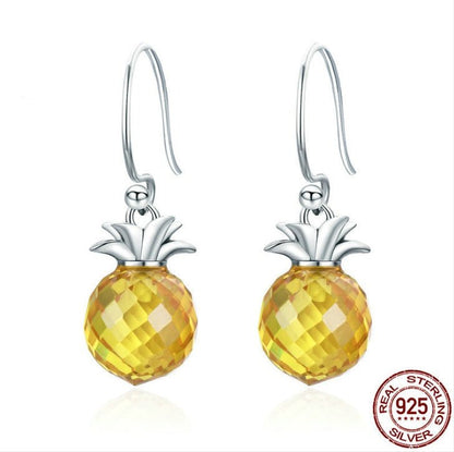 100 925 Sterling Silver Hanging Pineapple Crystal Hanging Drop Earrings For Women Sterling Silver Jewelry Gift SCE265-Jewearrings