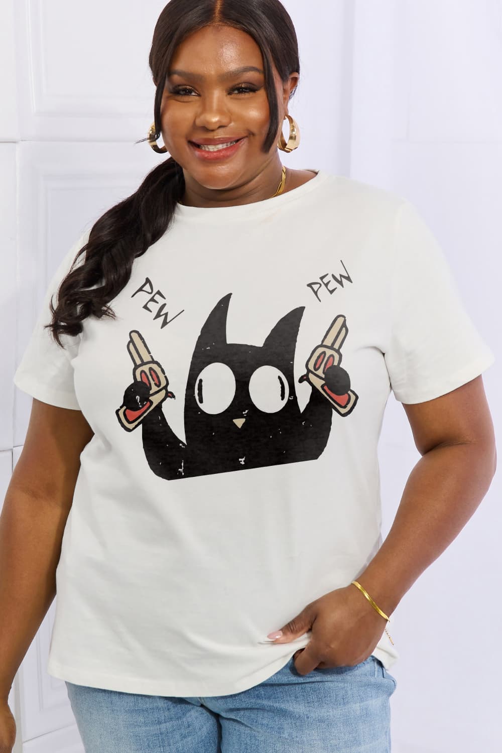 Simply Love Full Size PEW PEW Graphic Cotton Tee-Jewearrings