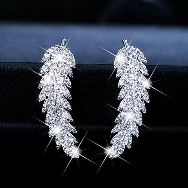 Zircon gold and silver leaf earrings Korean fashion ladies-Jewearrings