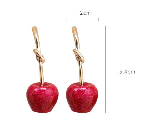 Fashion Women Sequins Flashing Red Cherry Earrings Sweet Wild Golden Cherry Earrings Knotted Stud Earrings For Women-Jewearrings