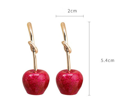 Fashion Women Sequins Flashing Red Cherry Earrings Sweet Wild Golden Cherry Earrings Knotted Stud Earrings For Women-Jewearrings