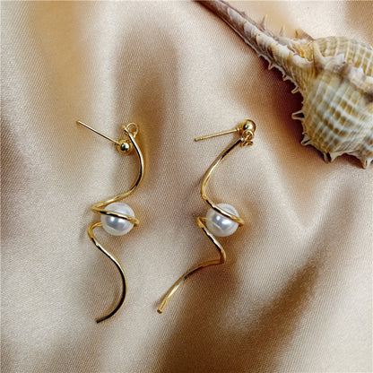 Spiral pearl earrings-Jewearrings