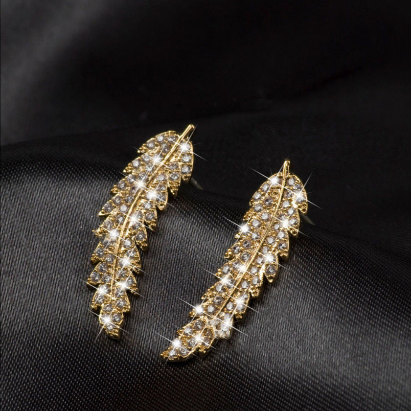 Zircon gold and silver leaf earrings Korean fashion ladies-Jewearrings