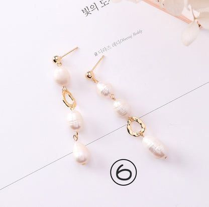 Vintage geometric metal pearl asymmetric earrings design personalized earrings-Jewearrings