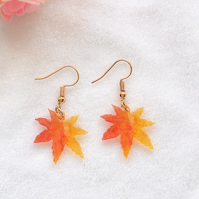 Ginkgo maple leaf ear clip earrings-Jewearrings