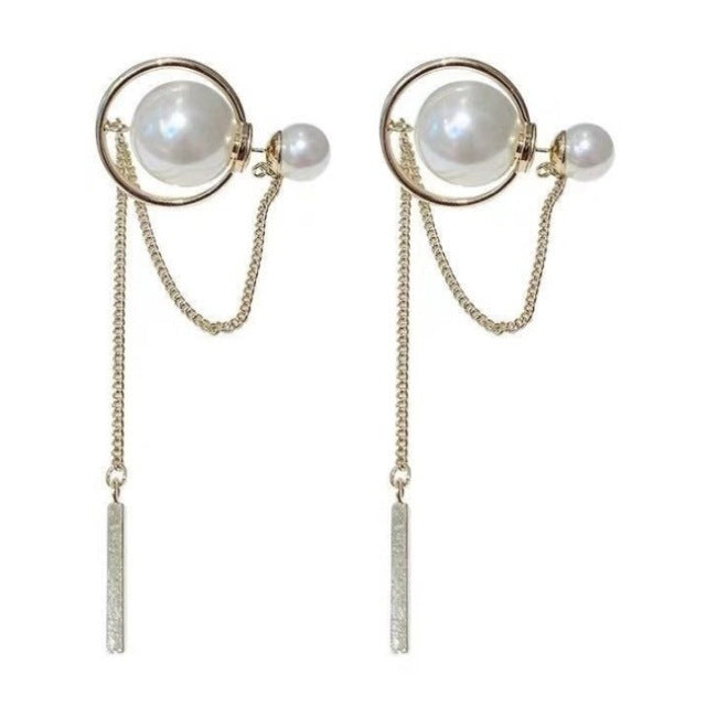 Pearl tassel earrings-Jewearrings