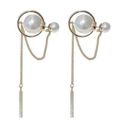 Pearl tassel earrings-Jewearrings