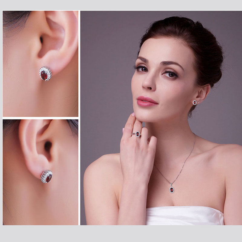 Colored Gems Female Ring Eardrops Stud Earrings-Jewearrings