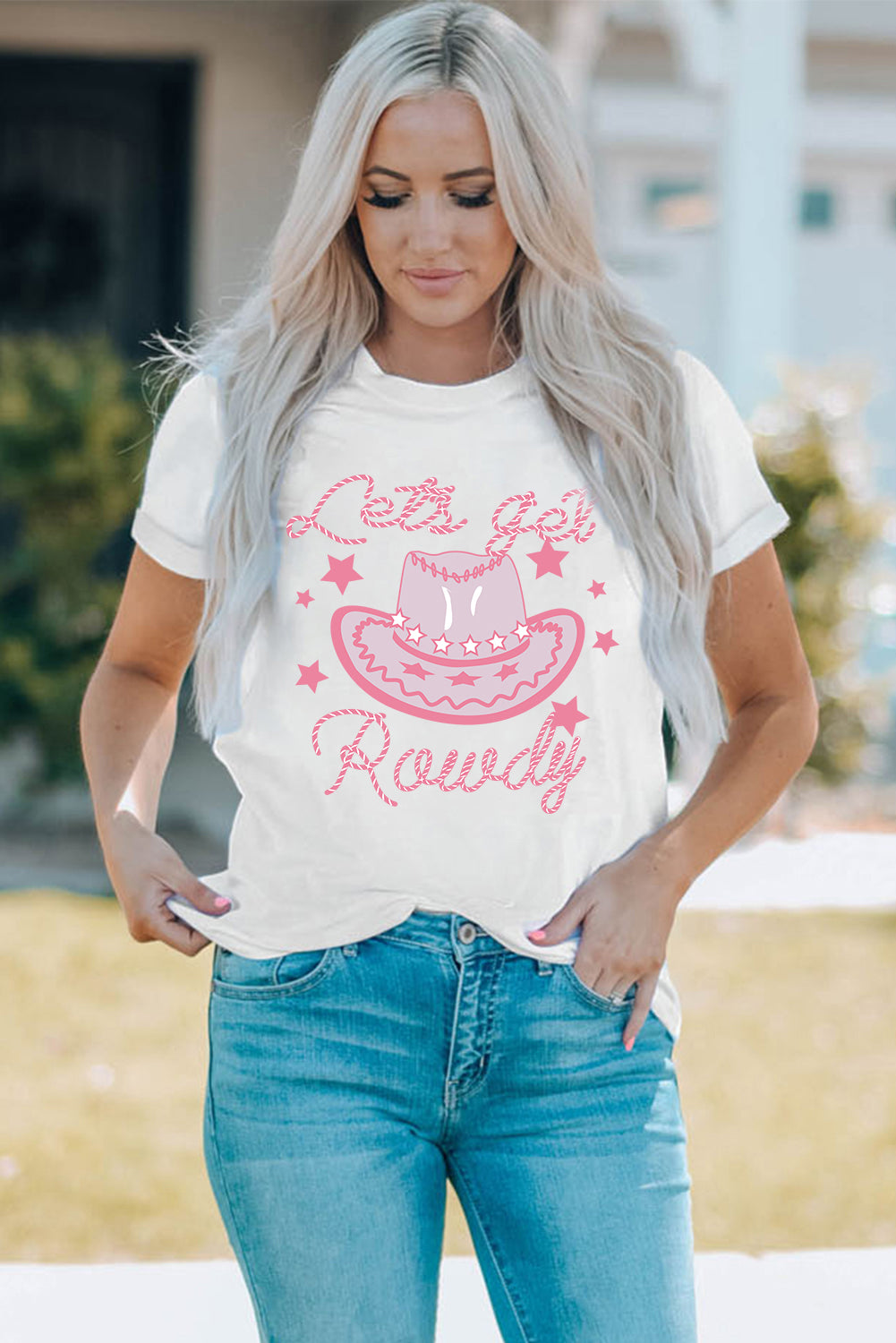 Cowboy Hat Graphic Round Neck Tee-Jewearrings