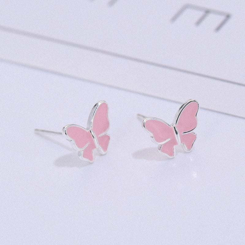 Sterling silver stud earrings literary cute butterfly stud earrings Korean fashion earrings-Jewearrings