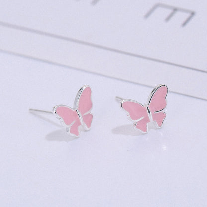 Sterling silver stud earrings literary cute butterfly stud earrings Korean fashion earrings-Jewearrings