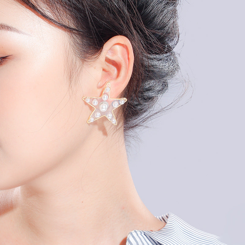 S925 Pearl Stitching Earrings Peach Heart Star Stud Earrings Women-Jewearrings